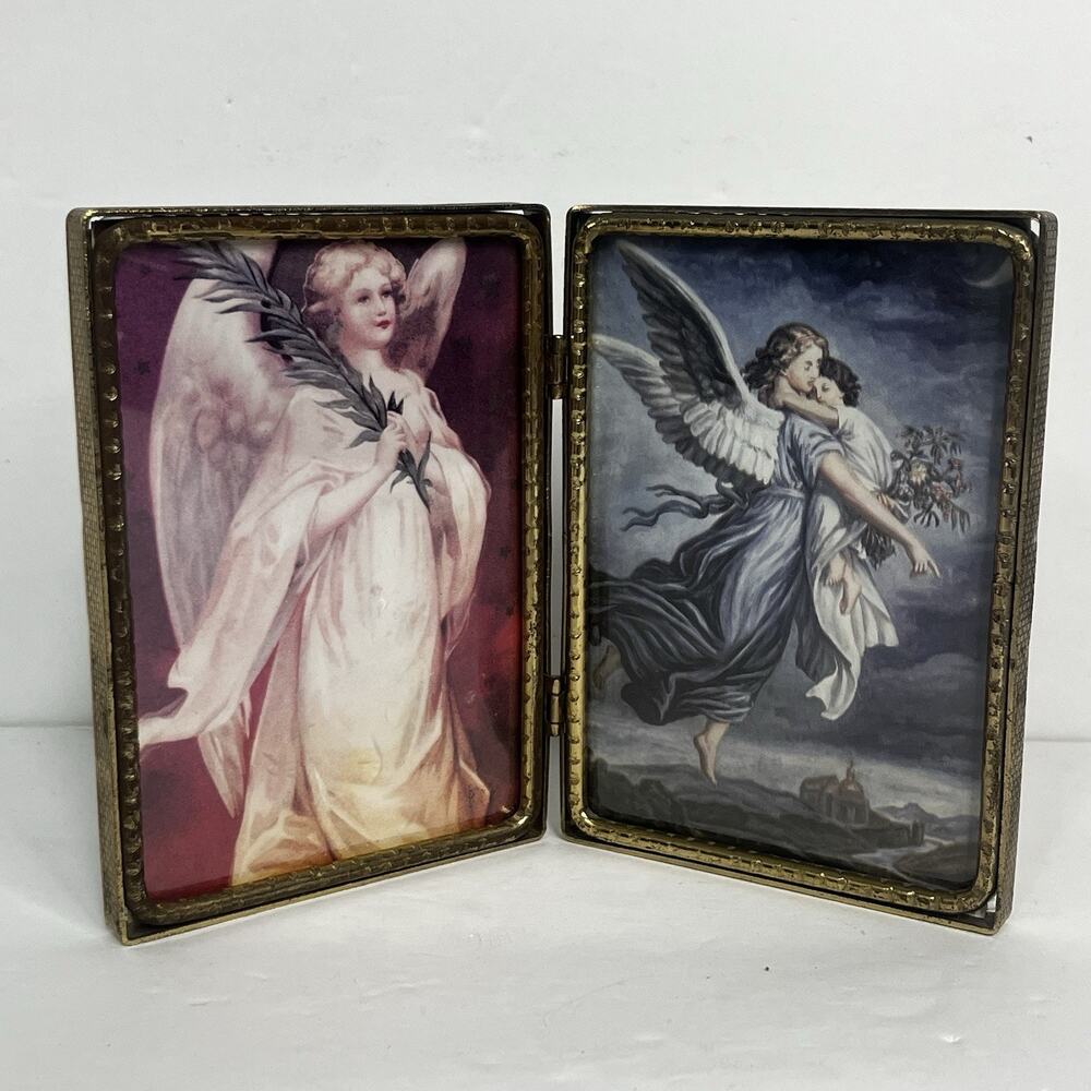 metal frame mcm angels religious 3.5x5 inch double sided hinged‎